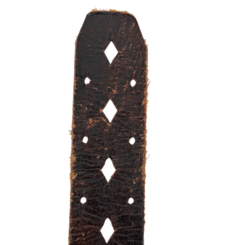 Fossil Brown Leather Belt Geometric Diamond Cutout Southwestern Womens 36 in - Picture 3 of 7